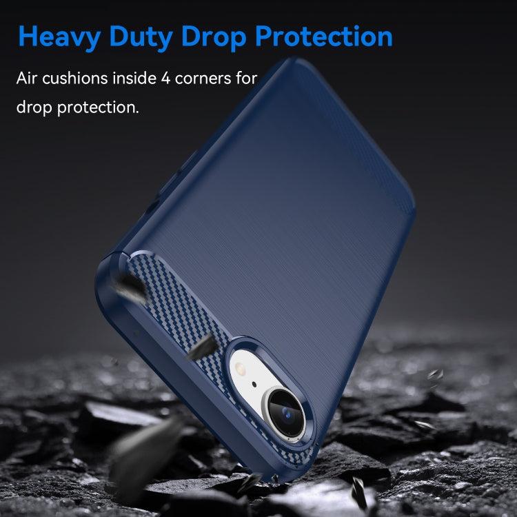 For iPhone 16e Brushed Texture Carbon Fiber TPU Phone Case(Blue) by buy2fix