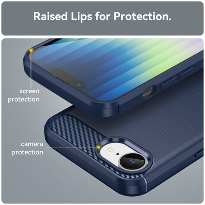 For iPhone 16e Brushed Texture Carbon Fiber TPU Phone Case(Blue) by buy2fix