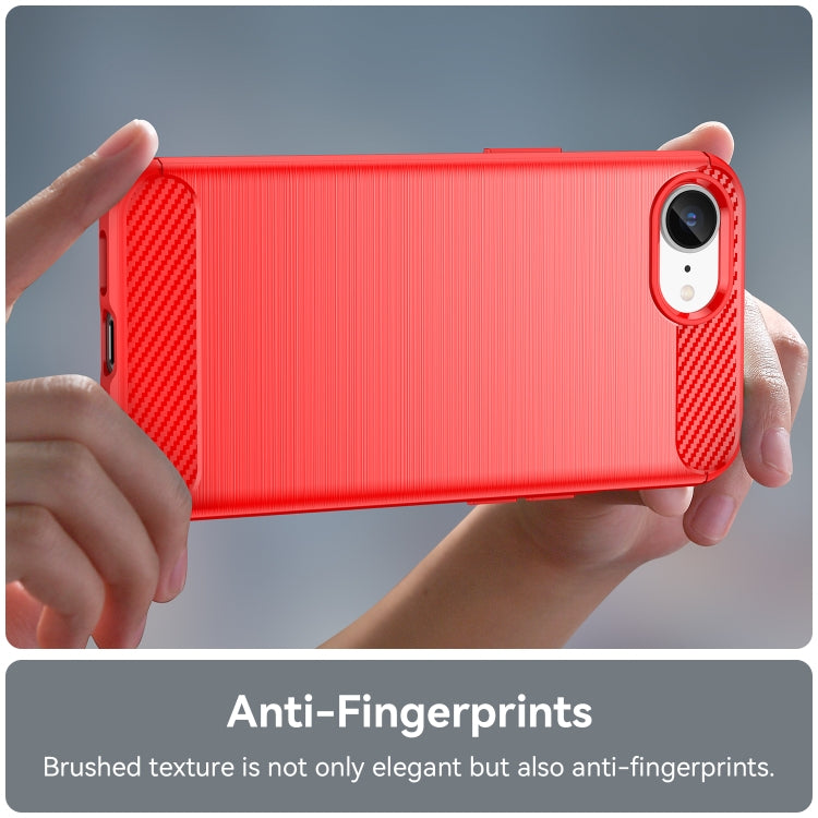 For iPhone 16e Brushed Texture Carbon Fiber TPU Phone Case(Red) by buy2fix