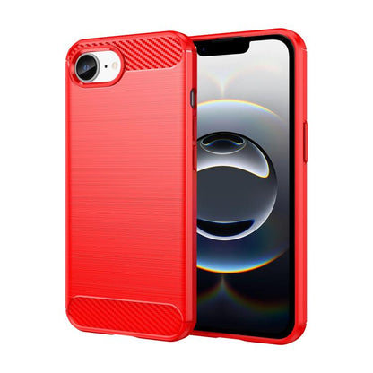 For iPhone 16e Brushed Texture Carbon Fiber TPU Phone Case(Red) by buy2fix