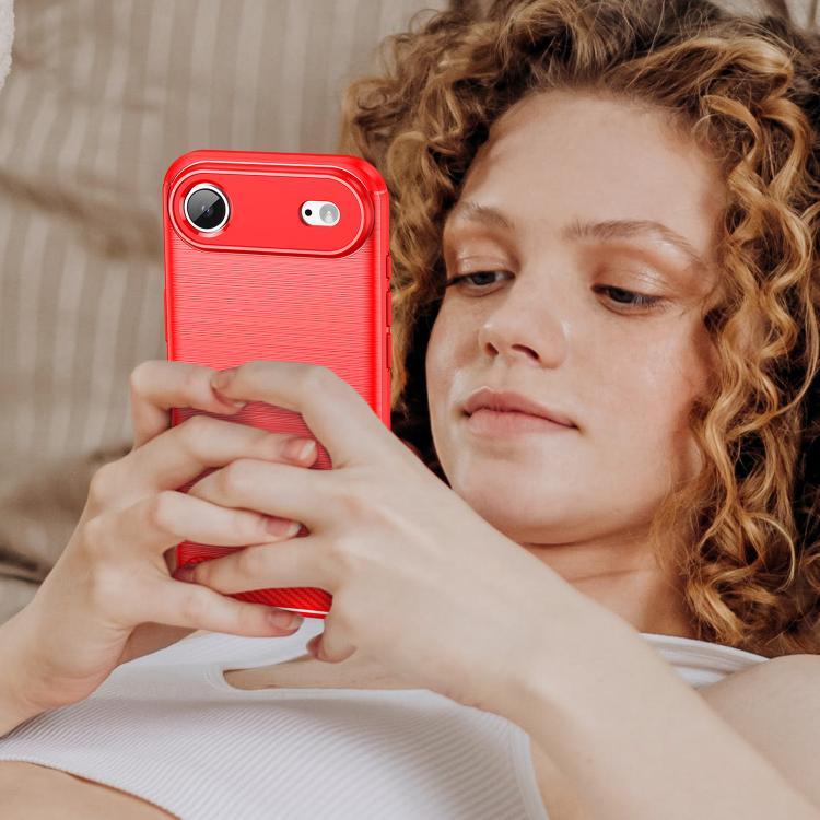 For iPhone Air Brushed Texture Carbon Fiber TPU Phone Case(Red) - iPhone Air Cases by buy2fix | Online Shopping UK | buy2fix