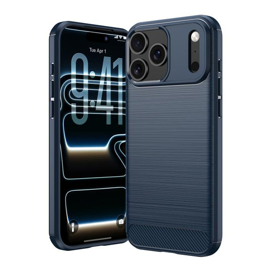For iPhone 18 Pro Max Brushed Texture Carbon Fiber TPU Phone Case(Blue)