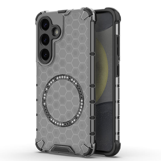 For Samsung Galaxy S25 5G Honeycomb Magnetic Ring Shockproof Phone Case(Black) by buy2fix