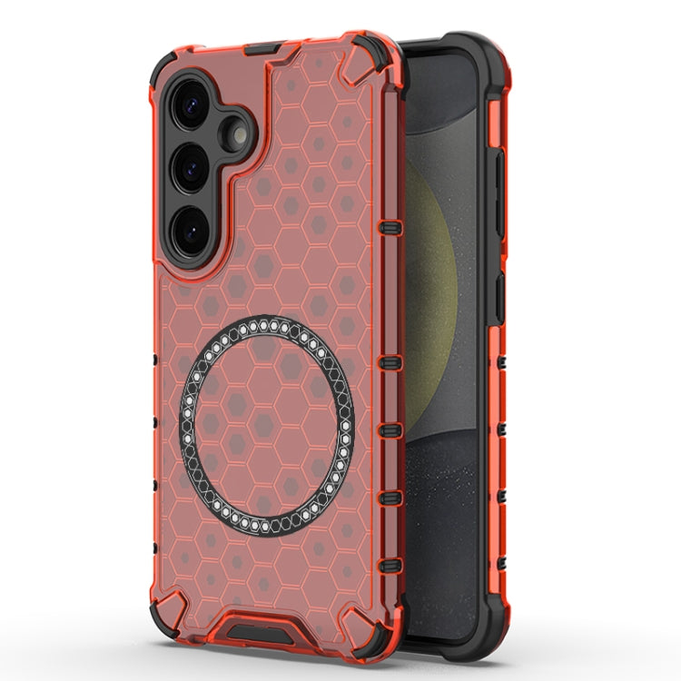 For Samsung Galaxy S25 5G Honeycomb Magnetic Ring Shockproof Phone Case(Red) by buy2fix