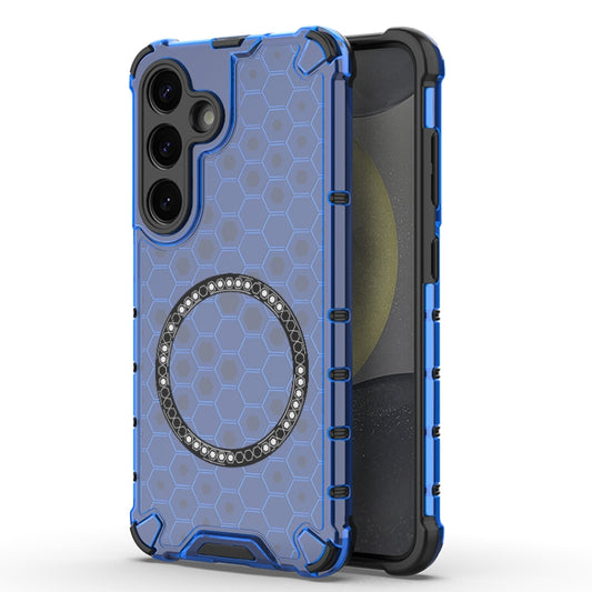 For Samsung Galaxy S25 5G Honeycomb Magnetic Ring Shockproof Phone Case(Blue) by buy2fix