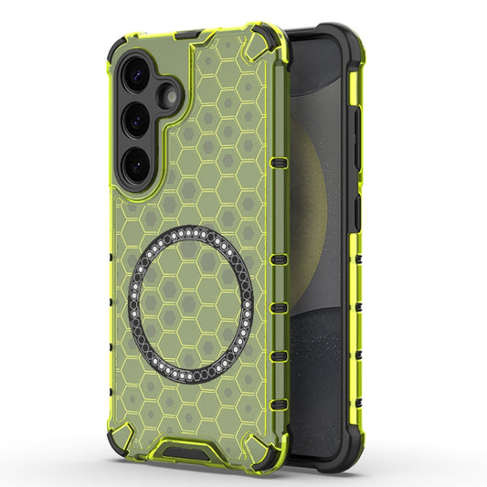 For Samsung Galaxy S25 5G Honeycomb Magnetic Ring Shockproof Phone Case(Green) by buy2fix