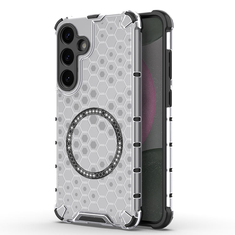 or Samsung Galaxy S25+ 5G Honeycomb Magnetic Ring Shockproof Phone Case(White) by buy2fix
