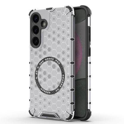 or Samsung Galaxy S25+ 5G Honeycomb Magnetic Ring Shockproof Phone Case(White) by buy2fix