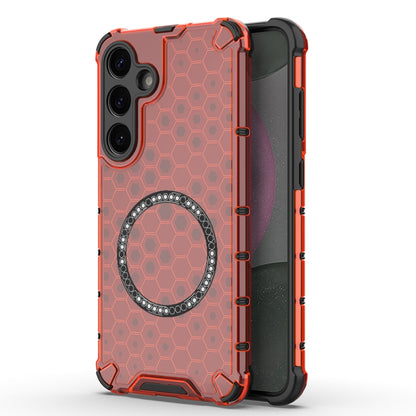 or Samsung Galaxy S25+ 5G Honeycomb Magnetic Ring Shockproof Phone Case(Red) by buy2fix