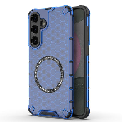 or Samsung Galaxy S25+ 5G Honeycomb Magnetic Ring Shockproof Phone Case(Blue) by buy2fix
