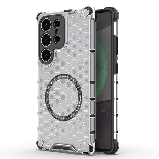 For Samsung Galaxy S25 Ultra 5G Honeycomb Magnetic Ring Shockproof Phone Case(White) by buy2fix