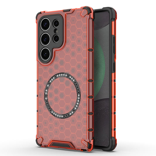 For Samsung Galaxy S25 Ultra 5G Honeycomb Magnetic Ring Shockproof Phone Case(Red) by buy2fix