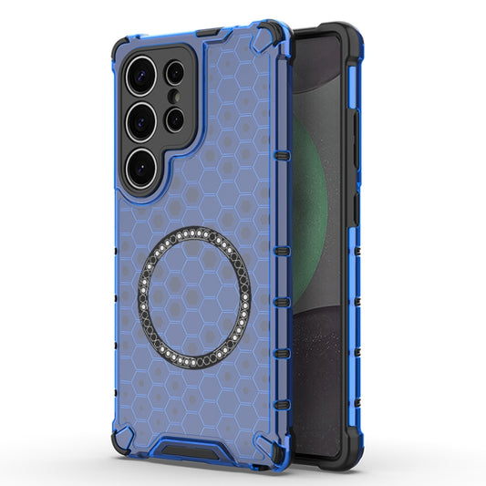 For Samsung Galaxy S25 Ultra 5G Honeycomb Magnetic Ring Shockproof Phone Case(Blue) by buy2fix