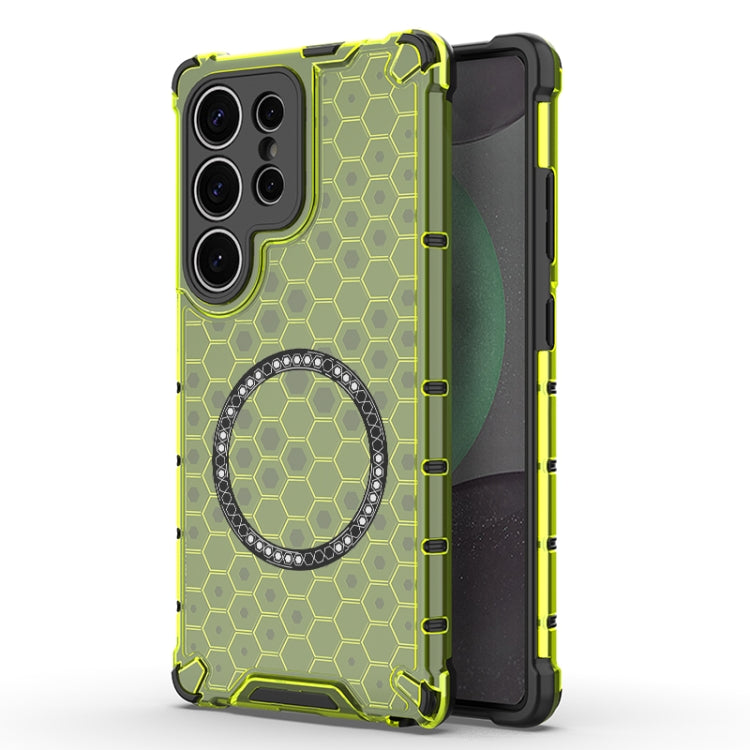 For Samsung Galaxy S25 Ultra 5G Honeycomb Magnetic Ring Shockproof Phone Case(Green) by buy2fix