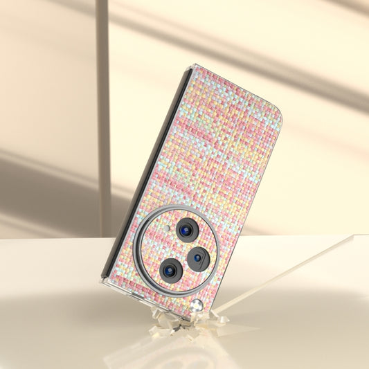 For OPPO Find N3 Colorful Rhombic Texture Transparent Frame PU Phone Case(Pink) - OPPO Cases by buy2fix | Online Shopping UK | buy2fix