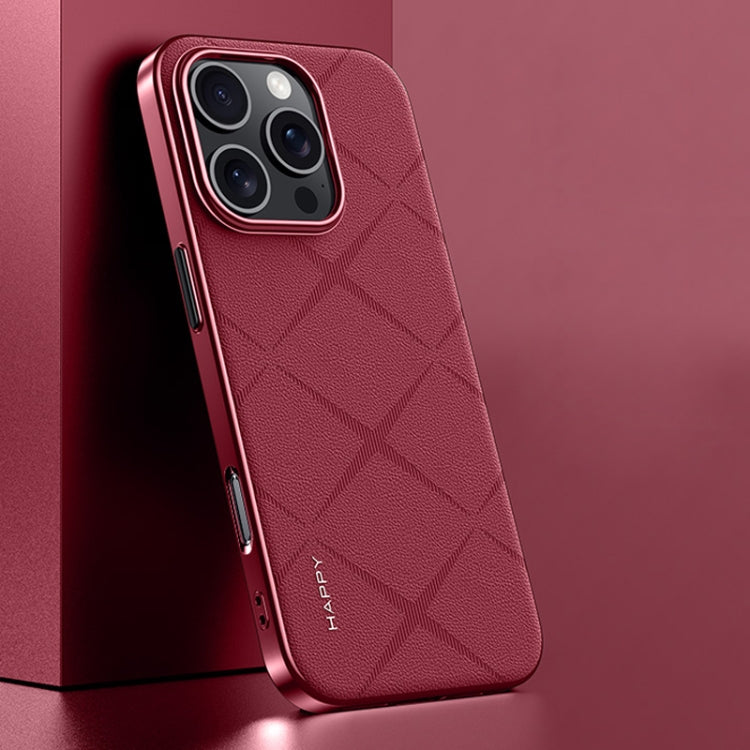 For iPhone 16 Pro Max Plain Leather PC Phone Case(Wine Red) by buy2fix