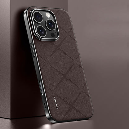 For iPhone 16 Pro Max Plain Leather PC Phone Case(Brown) by buy2fix