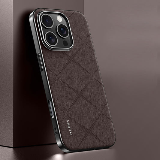 For iPhone 16 Pro Max Plain Leather PC Phone Case(Brown) by buy2fix