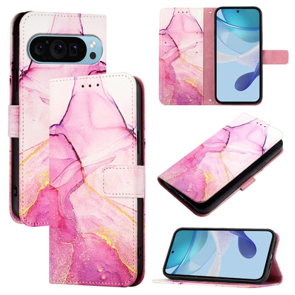 For Google Pixel 9 PT003 Marble Pattern Flip Leather Phone Case(Pink Purple Gold) by buy2fix