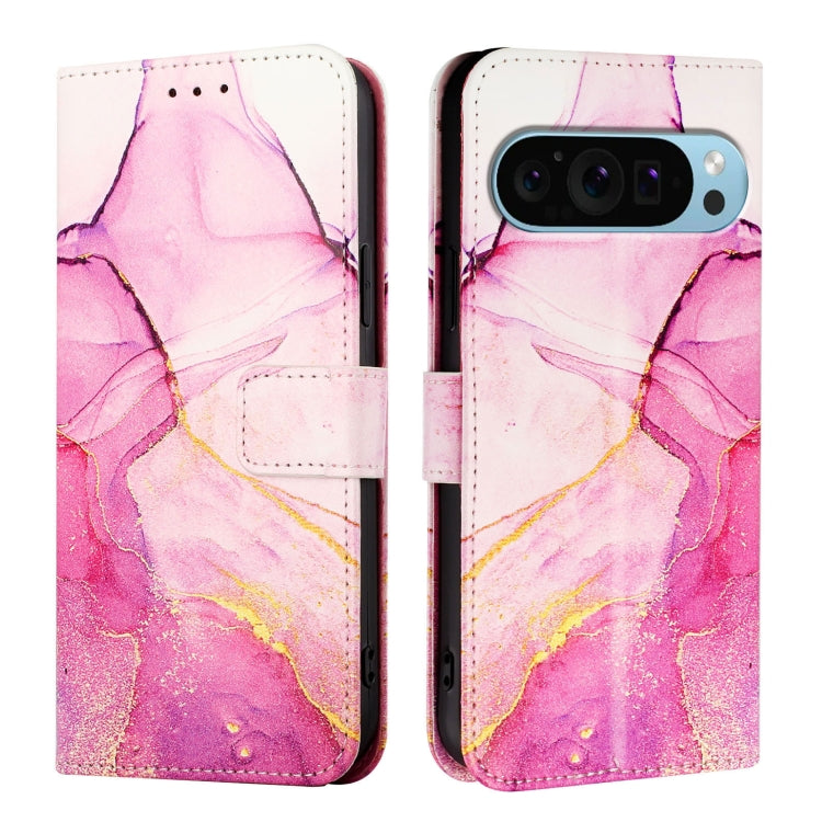 For Google Pixel 9 PT003 Marble Pattern Flip Leather Phone Case(Pink Purple Gold) by buy2fix