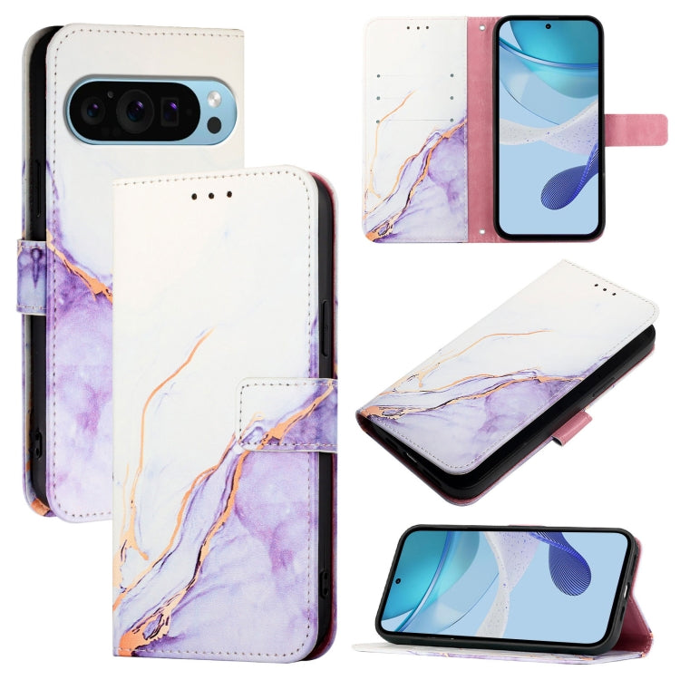 For Google Pixel 9 Pro XL PT003 Marble Pattern Flip Leather Phone Case(White Purple) by buy2fix