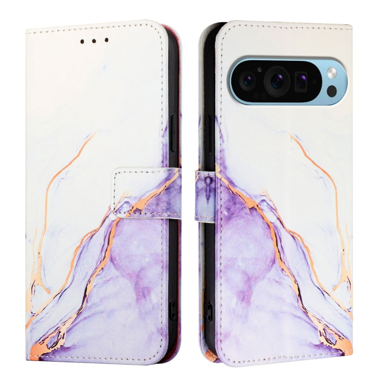 For Google Pixel 9 Pro XL PT003 Marble Pattern Flip Leather Phone Case(White Purple) by buy2fix