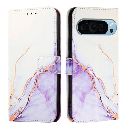 For Google Pixel 9 Pro XL PT003 Marble Pattern Flip Leather Phone Case(White Purple) by buy2fix