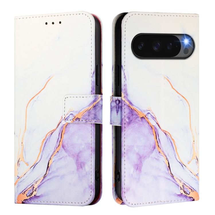 For Google Pixel 10 Pro XL PT003 Marble Pattern Flip Leather Phone Case(White Purple) - Google Cases by buy2fix | Online Shopping UK | buy2fix