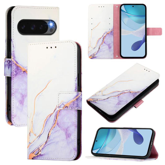 For Google Pixel 10 / 10 Pro PT003 Marble Pattern Flip Leather Phone Case(White Purple) - Google Cases by buy2fix | Online Shopping UK | buy2fix