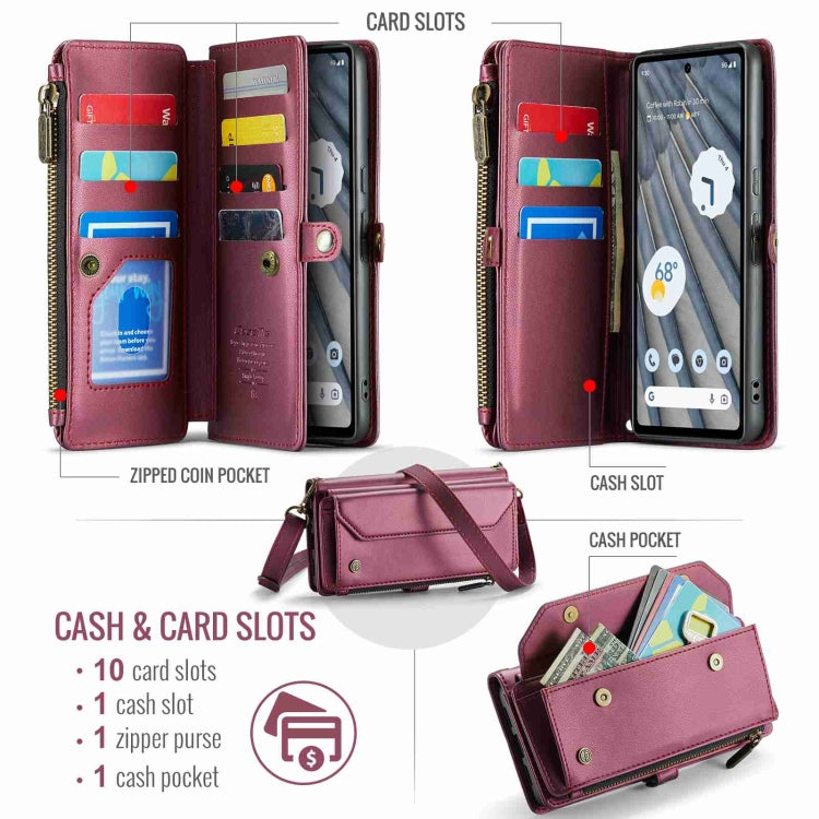 For Google Pixel 7a CaseMe C36 Card Slots Zipper Wallet RFID Anti-theft Leather Phone Case(Purple) - Google Cases by CaseMe | Online Shopping UK | buy2fix