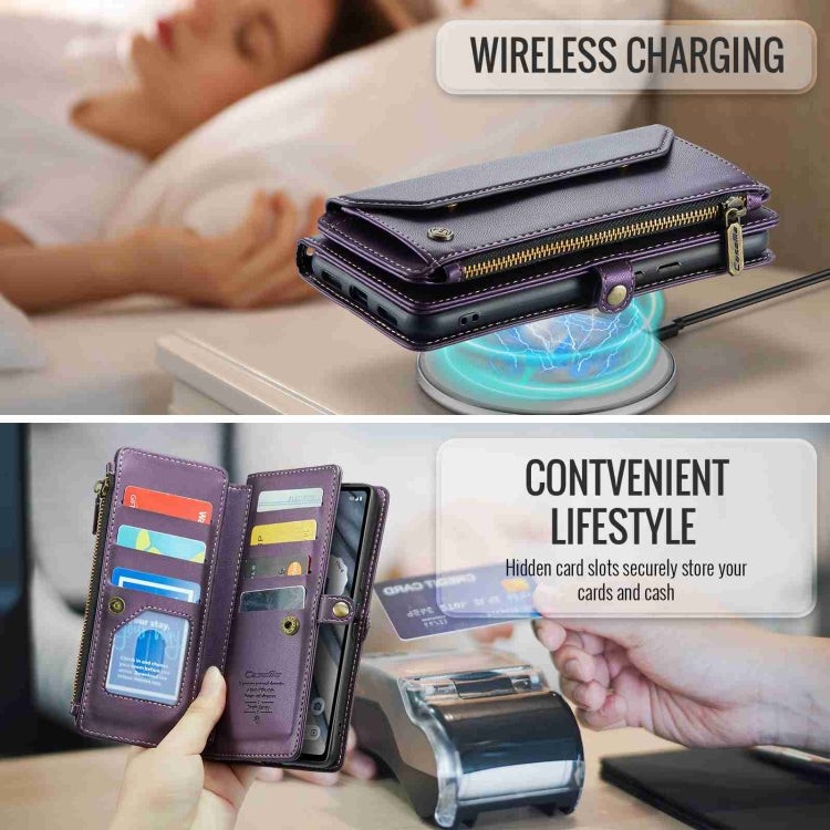 For Google Pixel 7a CaseMe C36 Card Slots Zipper Wallet RFID Anti-theft Leather Phone Case(Purple) - Google Cases by CaseMe | Online Shopping UK | buy2fix