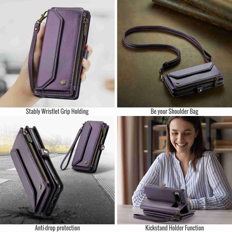 For Google Pixel 7a CaseMe C36 Card Slots Zipper Wallet RFID Anti-theft Leather Phone Case(Purple) - Google Cases by CaseMe | Online Shopping UK | buy2fix
