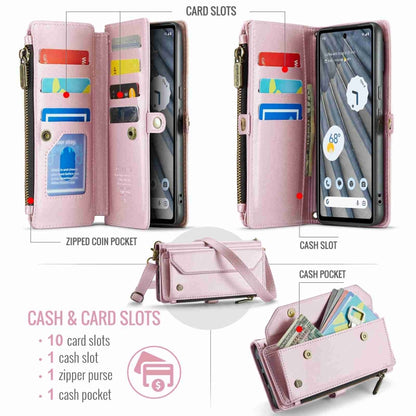 For Google Pixel 7a CaseMe C36 Card Slots Zipper Wallet RFID Anti-theft Leather Phone Case(Pink) - Google Cases by CaseMe | Online Shopping UK | buy2fix