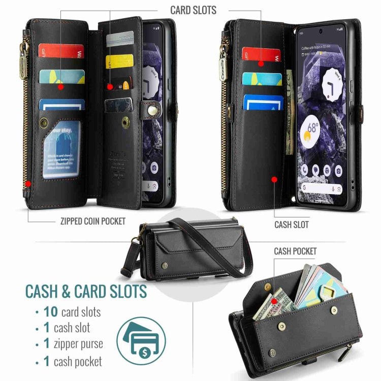 For Google Pixel 8 CaseMe C36 Card Slots Zipper Wallet RFID Anti-theft Leather Phone Case(Black) - Google Cases by CaseMe | Online Shopping UK | buy2fix