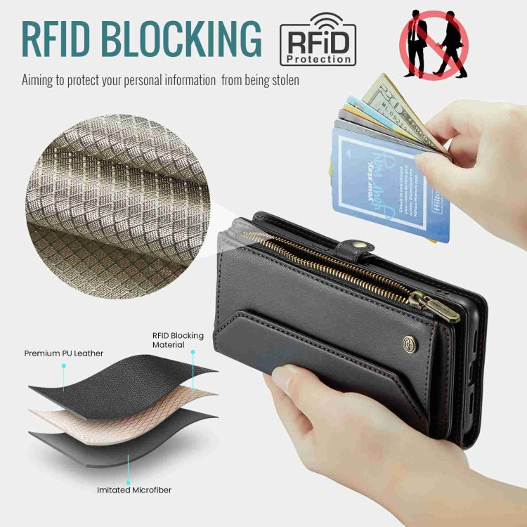 For Google Pixel 8 CaseMe C36 Card Slots Zipper Wallet RFID Anti-theft Leather Phone Case(Black) - Google Cases by CaseMe | Online Shopping UK | buy2fix