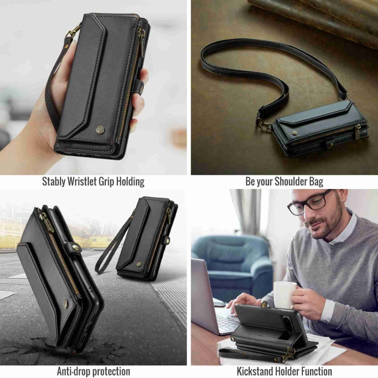 For Google Pixel 8 CaseMe C36 Card Slots Zipper Wallet RFID Anti-theft Leather Phone Case(Black) - Google Cases by CaseMe | Online Shopping UK | buy2fix