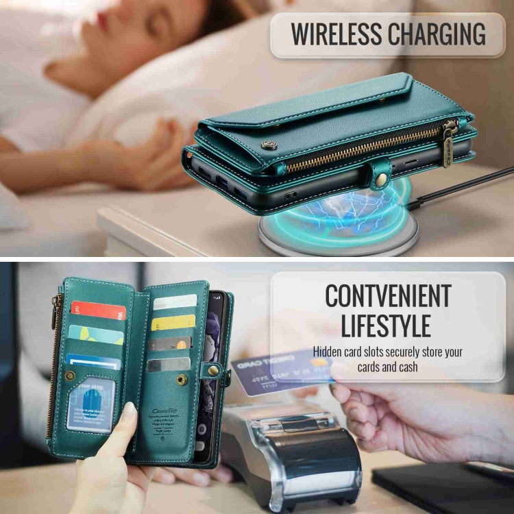 For Google Pixel 8 CaseMe C36 Card Slots Zipper Wallet RFID Anti-theft Leather Phone Case(Blue-green) - Google Cases by CaseMe | Online Shopping UK | buy2fix