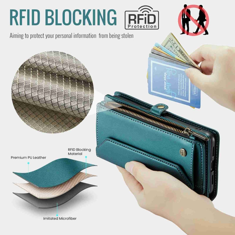 For Google Pixel 8 CaseMe C36 Card Slots Zipper Wallet RFID Anti-theft Leather Phone Case(Blue-green) - Google Cases by CaseMe | Online Shopping UK | buy2fix