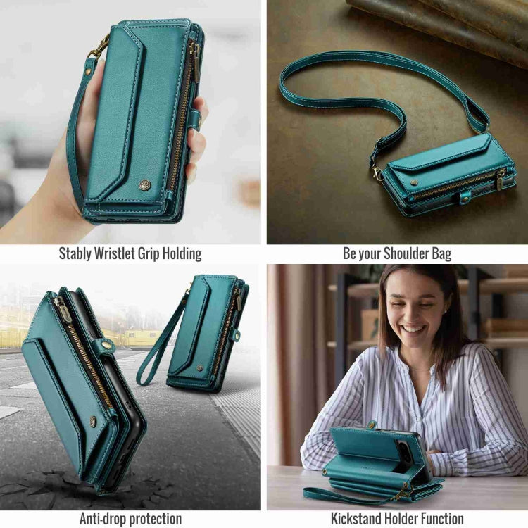For Google Pixel 8 CaseMe C36 Card Slots Zipper Wallet RFID Anti-theft Leather Phone Case(Blue-green) - Google Cases by CaseMe | Online Shopping UK | buy2fix