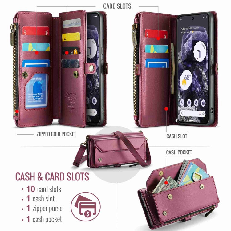 For Google Pixel 8 CaseMe C36 Card Slots Zipper Wallet RFID Anti-theft Leather Phone Case(Wine Red) - Google Cases by CaseMe | Online Shopping UK | buy2fix