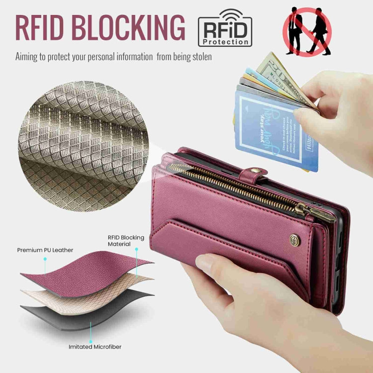 For Google Pixel 8 CaseMe C36 Card Slots Zipper Wallet RFID Anti-theft Leather Phone Case(Wine Red) - Google Cases by CaseMe | Online Shopping UK | buy2fix