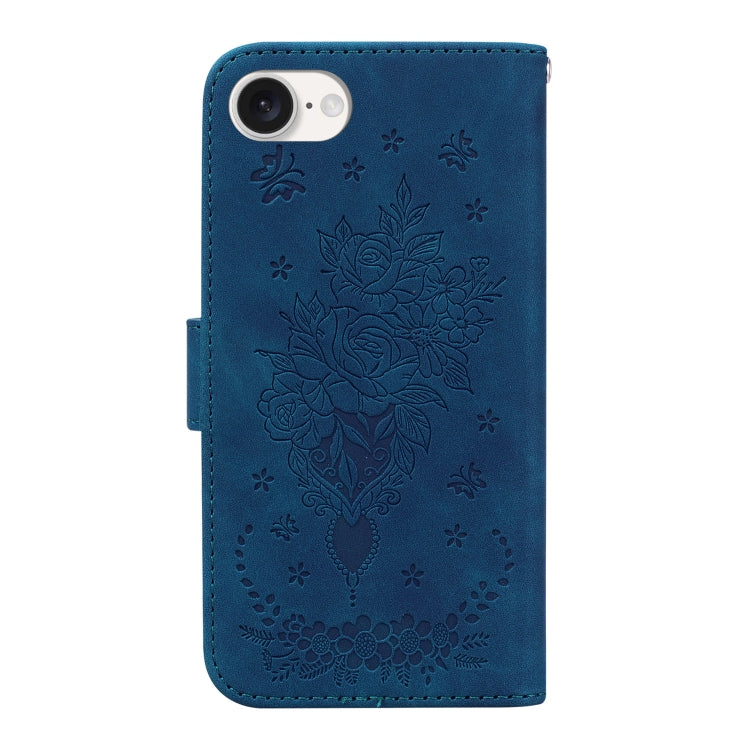 For iPhone 16e Butterfly Rose Embossed Leather Phone Case(Blue) by buy2fix