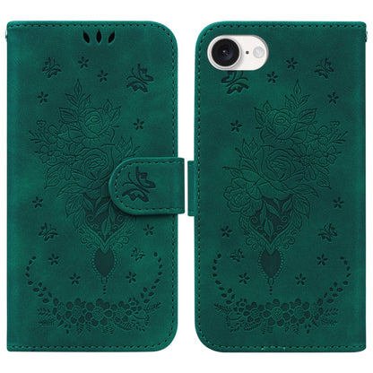 For iPhone 16e Butterfly Rose Embossed Leather Phone Case(Green) by buy2fix