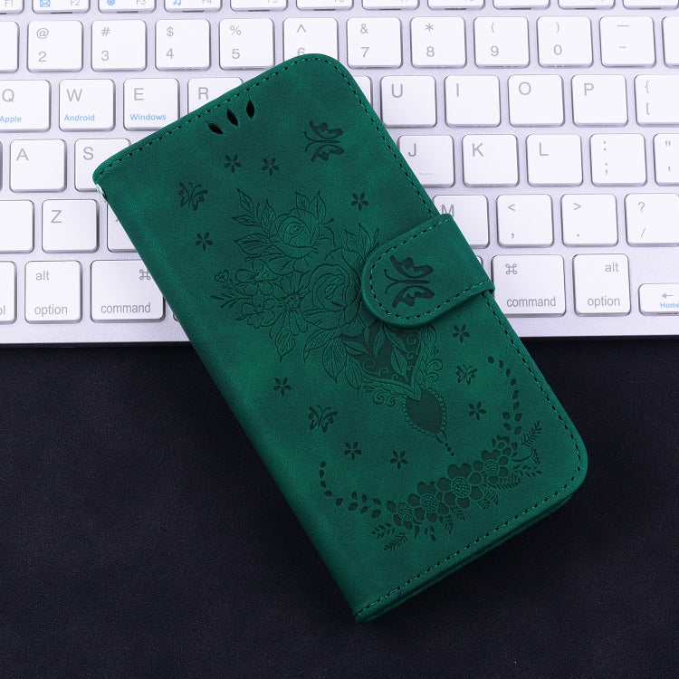 For iPhone 16e Butterfly Rose Embossed Leather Phone Case(Green) by buy2fix