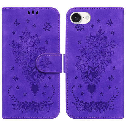 For iPhone 16e Butterfly Rose Embossed Leather Phone Case(Purple) by buy2fix