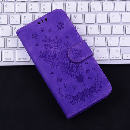 For iPhone 16e Butterfly Rose Embossed Leather Phone Case(Purple) by buy2fix