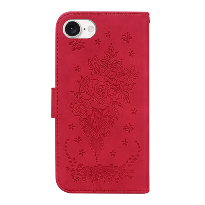 For iPhone 16e Butterfly Rose Embossed Leather Phone Case(Red) by buy2fix