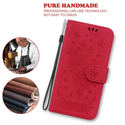 For iPhone 16e Butterfly Rose Embossed Leather Phone Case(Red) by buy2fix