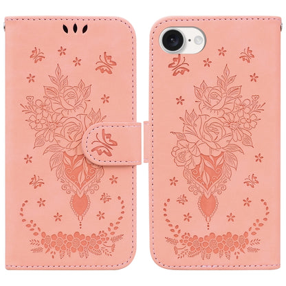 For iPhone 16e Butterfly Rose Embossed Leather Phone Case(Pink) by buy2fix
