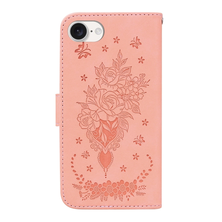 For iPhone 16e Butterfly Rose Embossed Leather Phone Case(Pink) by buy2fix